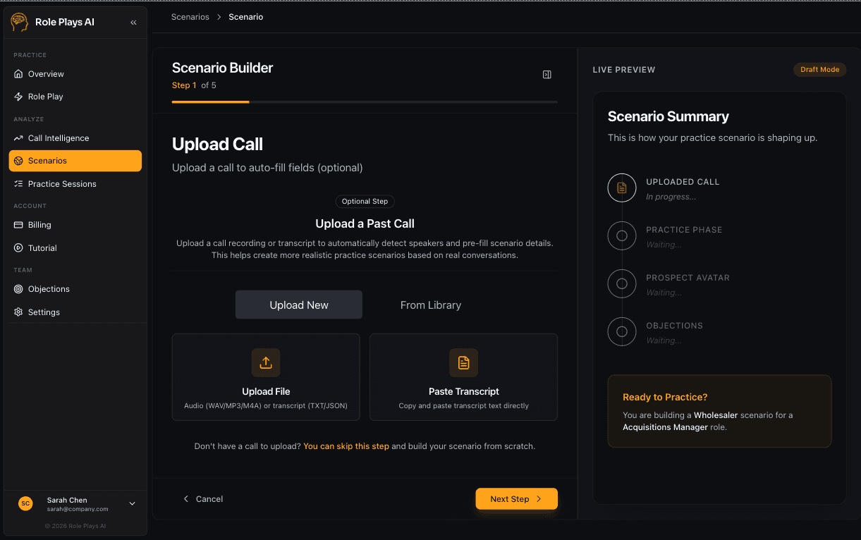 Scenario builder with custom AI persona configuration