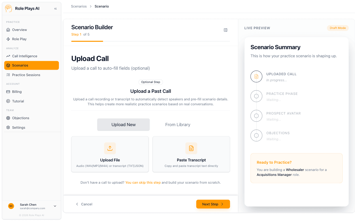 Scenario builder with custom AI persona configuration